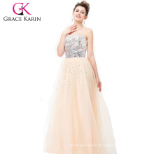 Grace Karin glänzende und helle trägerlose Schatz bodenlangen Aprikose Puffy lange prom Kleid CL6109